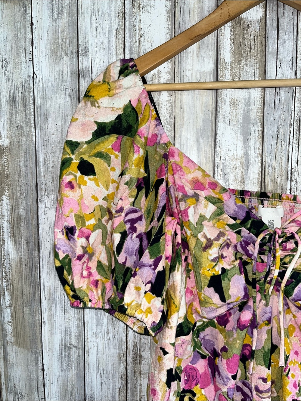H&M Floral Puff Sleeve Mini Dress Cottagecore Square Neck XL - Picture 3 of 8